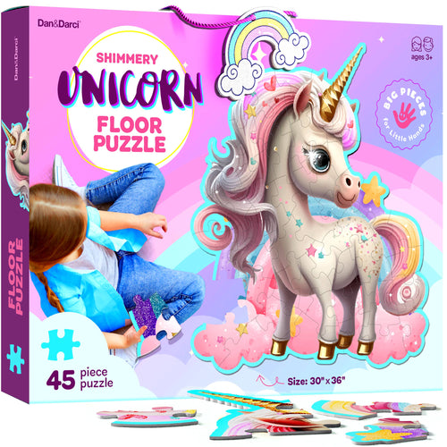 Shimmery Unicorn Floor Puzzle - 45 Giant Pieces, 30in x 36in Jumbo Kids Puzzle