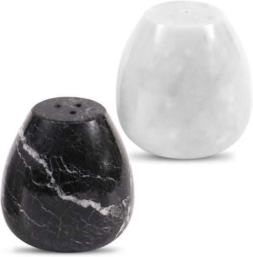 Earthen Crafts Marble Salt and Pepper Shakers 2.3" Inches Black & White Set of 2 Spice Containers, Seasoning Shaker Jars for Kitchen Counter