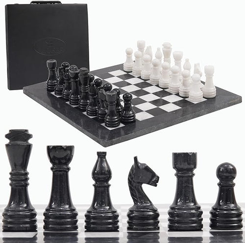 MARBLISS RADICALn 40x40 cm Handmade Marble Black & White Weighted Full Chess Game Set with Storage Box Chess Sets for Adults