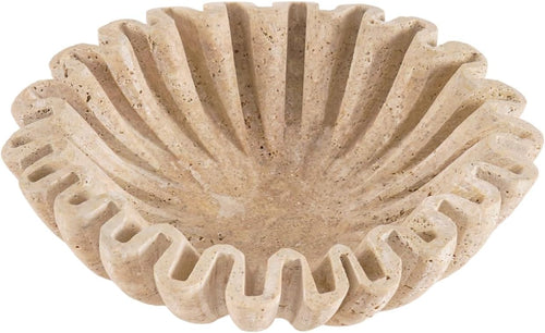 SPESHSTONES Marble Ruffle Bowl 8 Inch Handmade Travertine Fruit Bowl for Kitchen Counter - Large Decorative Scalloped Bowls for Dining, Coffee Table Centerpieces & Home Decor