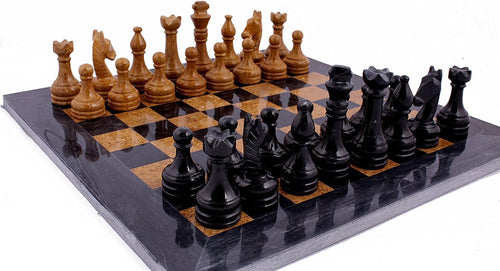 Original Handmade Marble Chess Set by RADICALn - 15" Black and Golden Hand Crafted Full Chess Board Game Sets Premium Quality