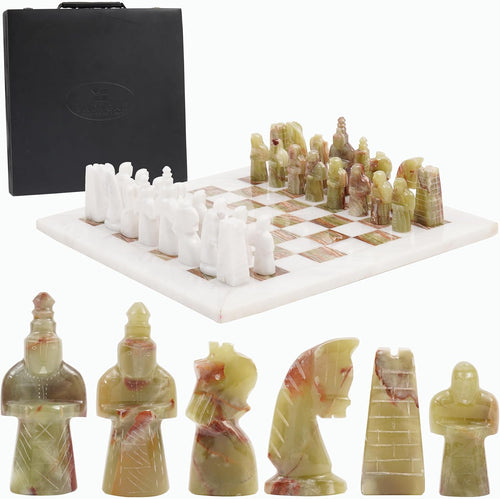 Radicaln Chess Set 15 inches White & Green Antique Handmade Marble - Two Players Staunton Table Board Game for Adults