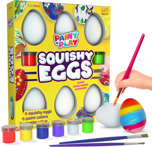 Dan&Darci Easter Egg Squishy Painting Kit - Arts & Crafts for Girls and Boys - Kids Art Activities - Craft Gift for Kid Ages 6 7 8 9 10 Year Old Girl Gifts - Decorate 6 Slow Rising Squishies