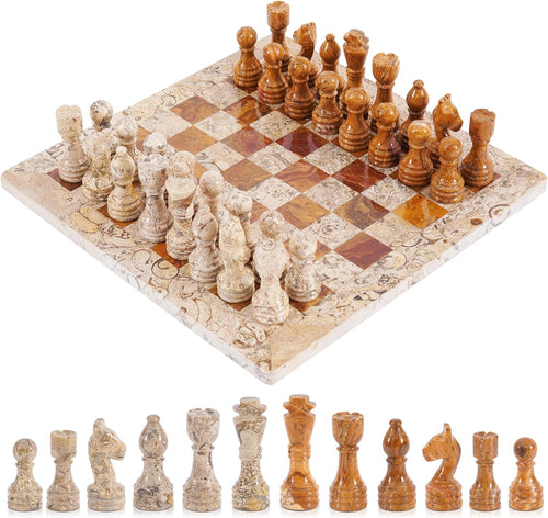 Radicaln Handmade Red and Coral Full Marble Chess Board Game Set - Staunton Marble Tournament Two Players Full Chess Game Table Set