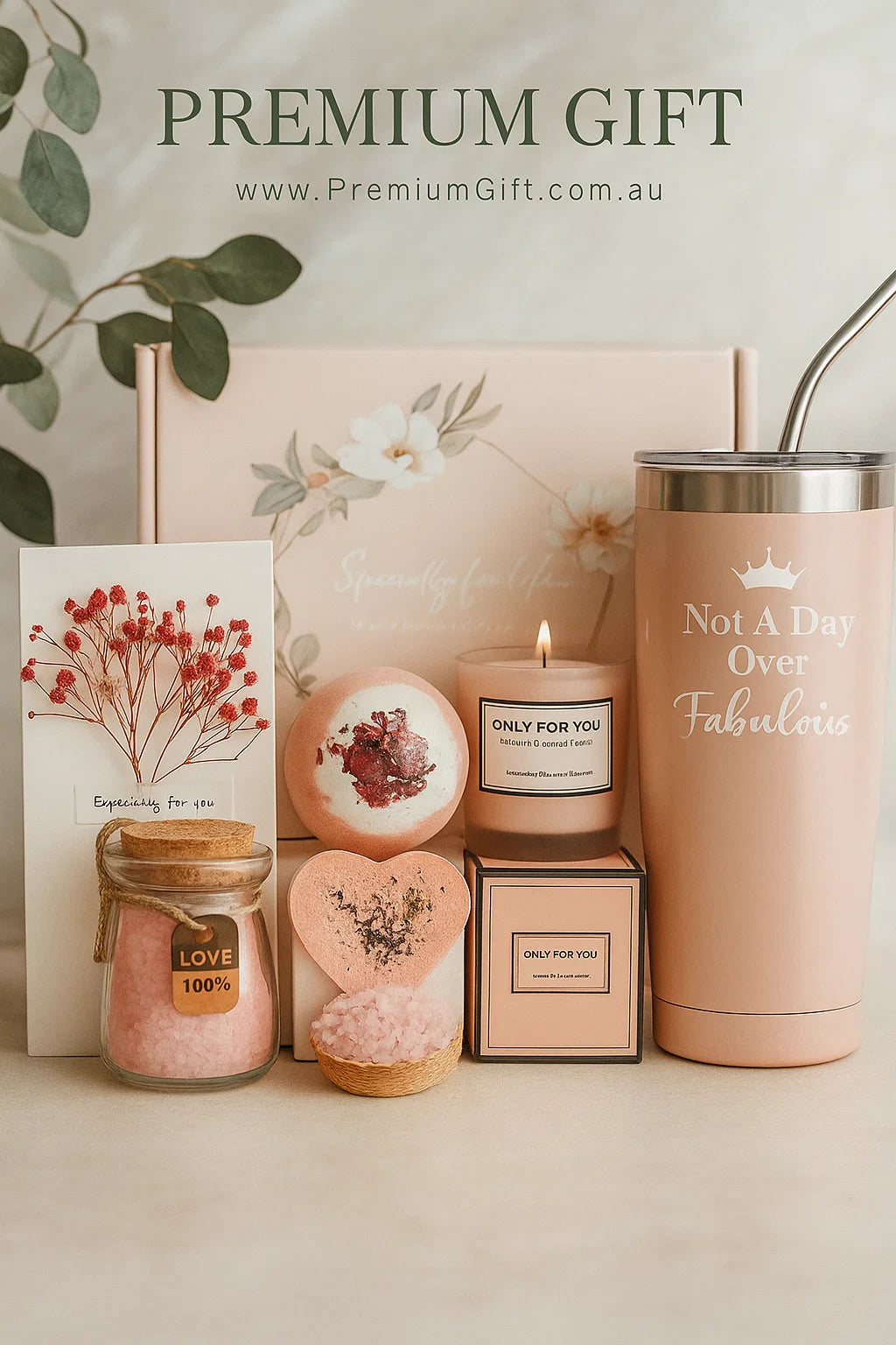 Bath Gift Set for Women – 8-Piece Spa Hamper with Candle, Bath Salts, Mug and Bath Bombs