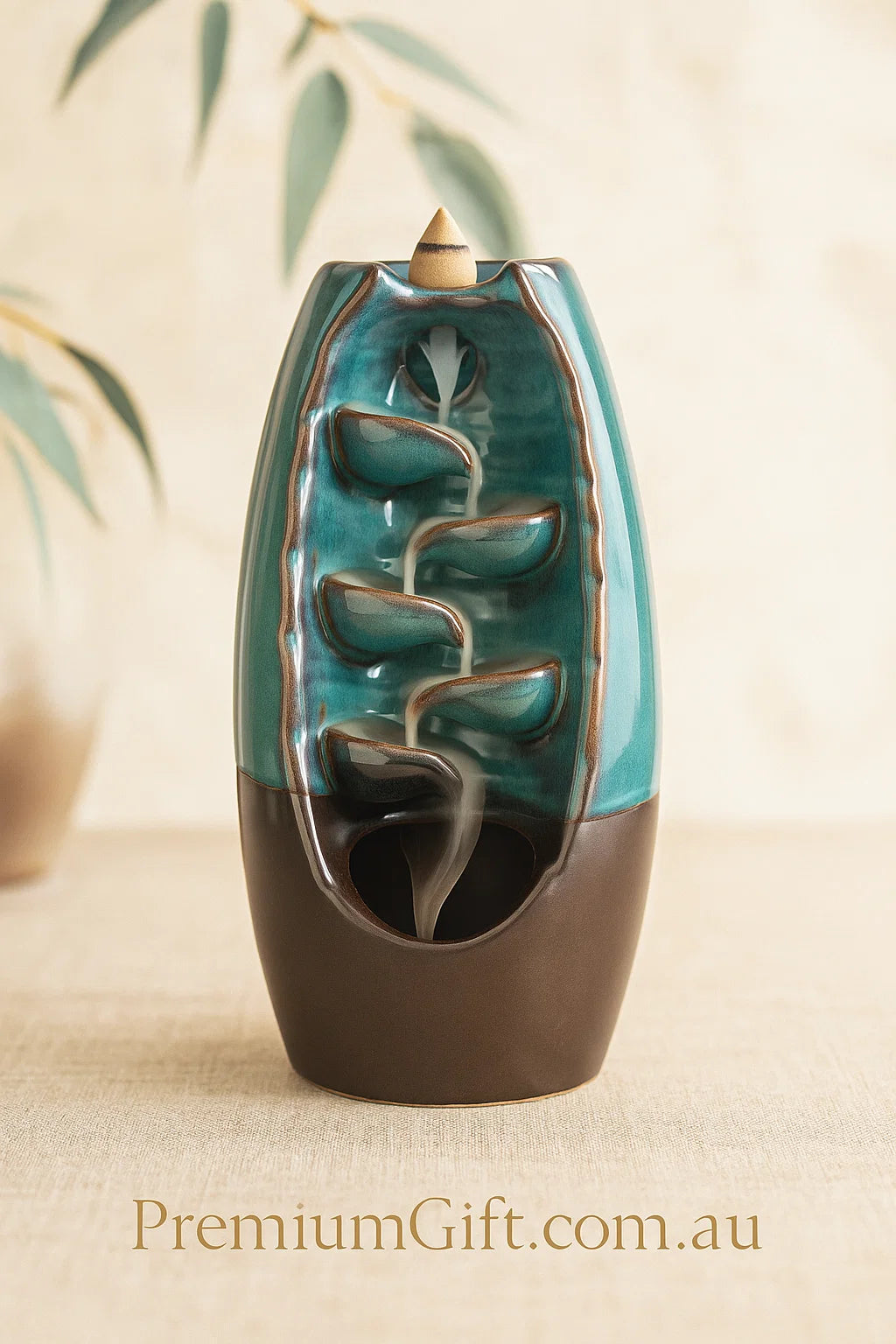 Ceramic Waterfall Incense Holder – Blue Aromatherapy Ornament for Home