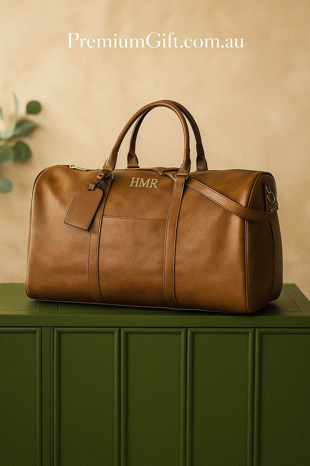 Personalised Leather Weekender Bag – Custom Monogram Travel Duffle for Men