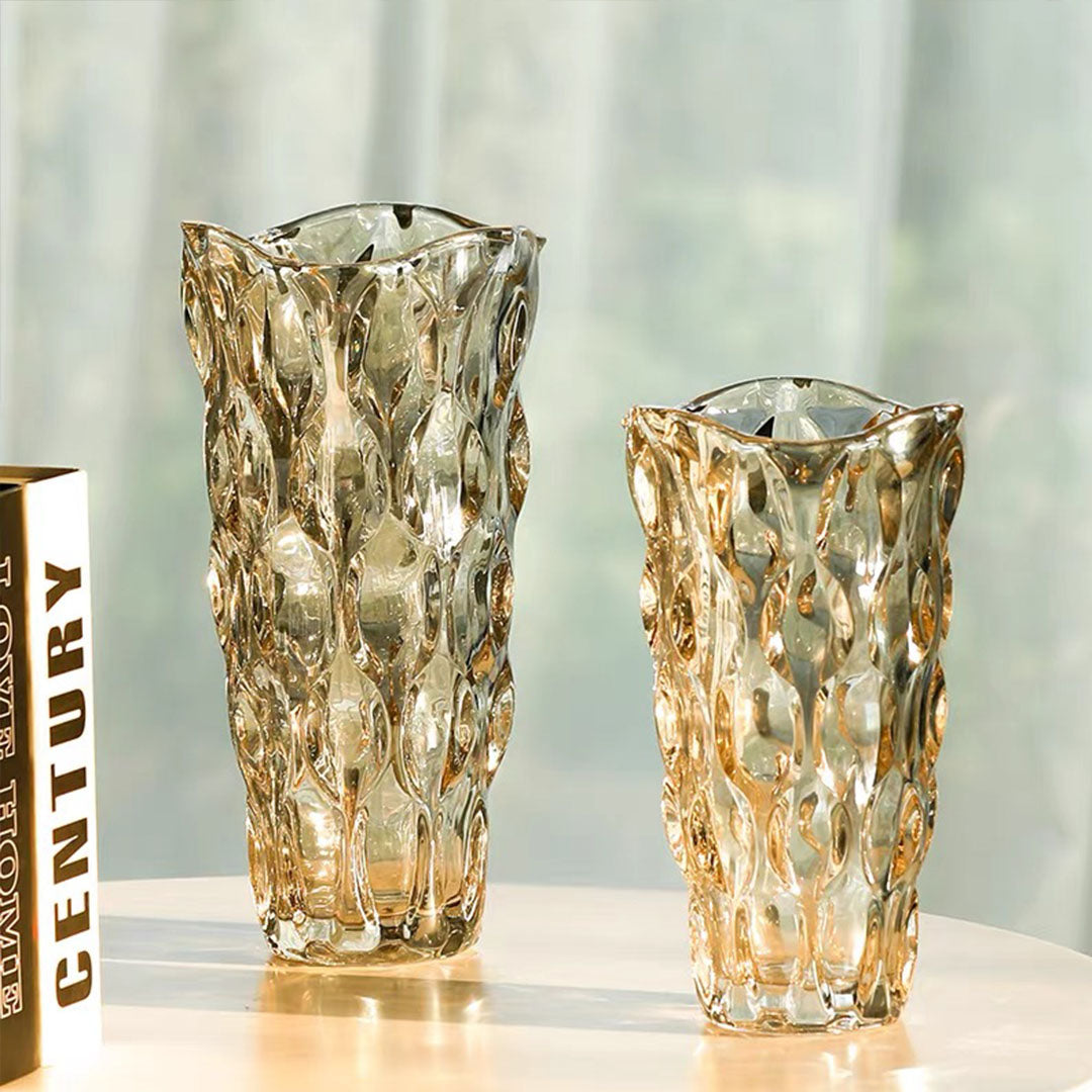 29.8cm Golden Amber Glass Crystal Vase Elegant Modern Home Décor image 2