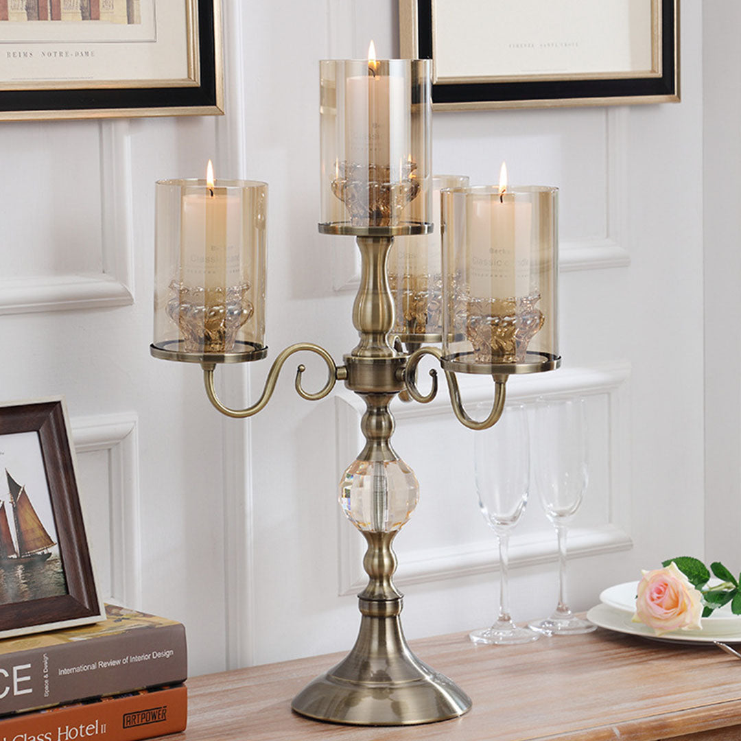 cm 4-Slots Glass Candlestick Candle Holder Stand Pillar Glass/Iron Metal 3