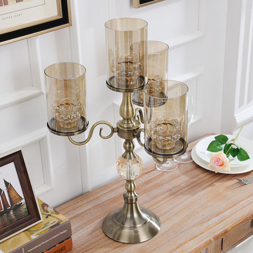 cm 4-Slots Glass Candlestick Candle Holder Stand Pillar Glass/Iron Metal 4