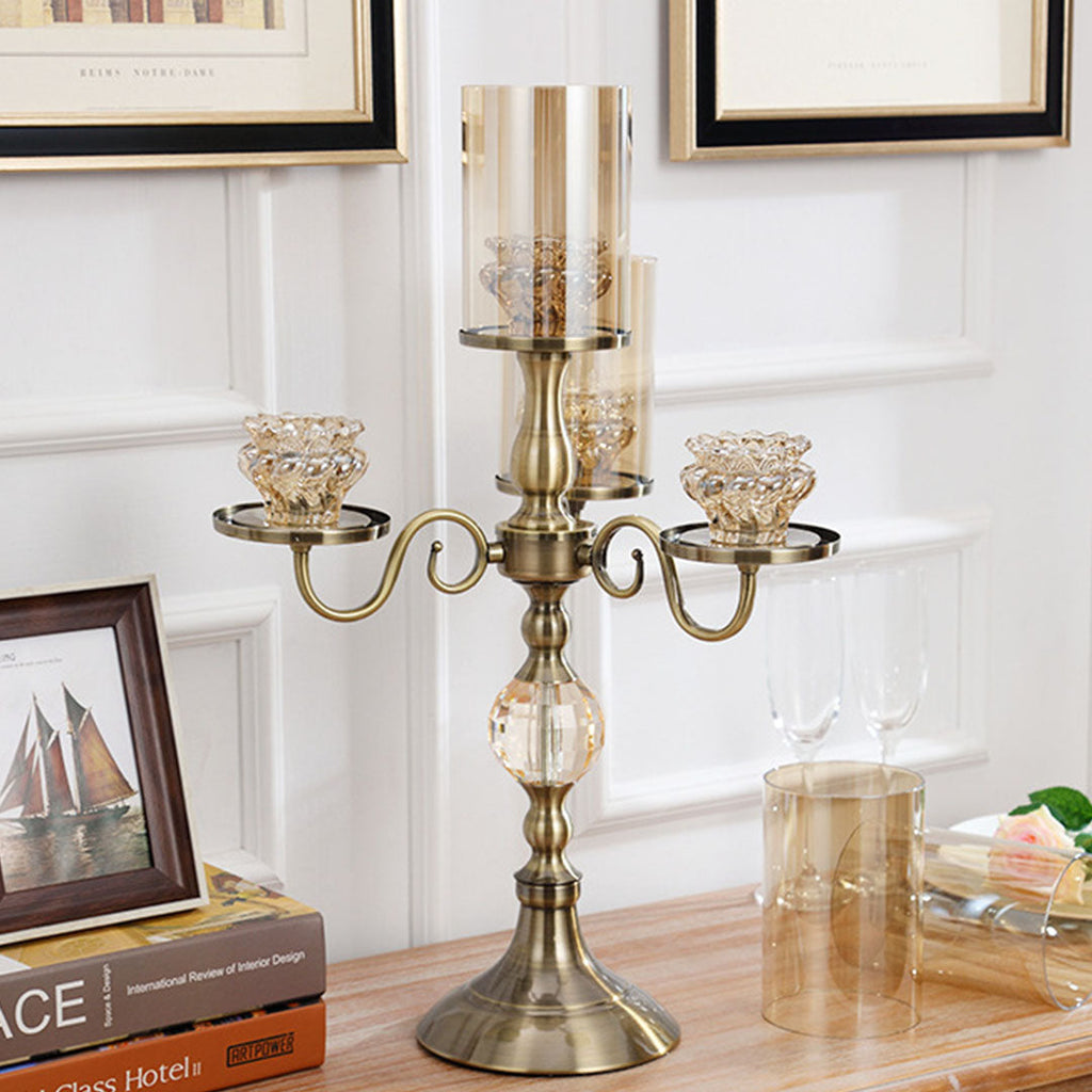 cm 4-Slots Glass Candlestick Candle Holder Stand Pillar Glass/Iron Metal 5