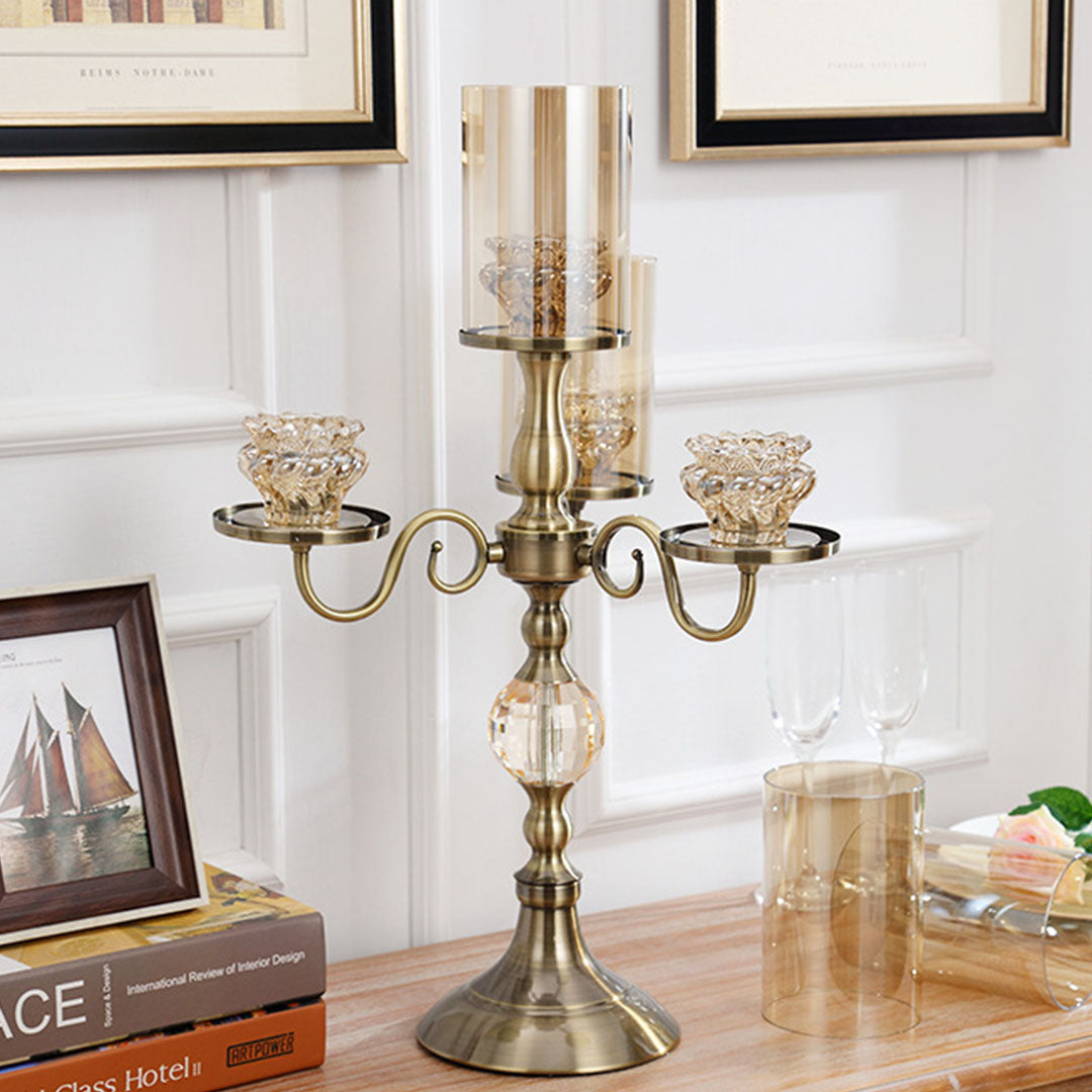 cm 4-Slots Glass Candlestick Candle Holder Stand Pillar Glass/Iron Metal 5