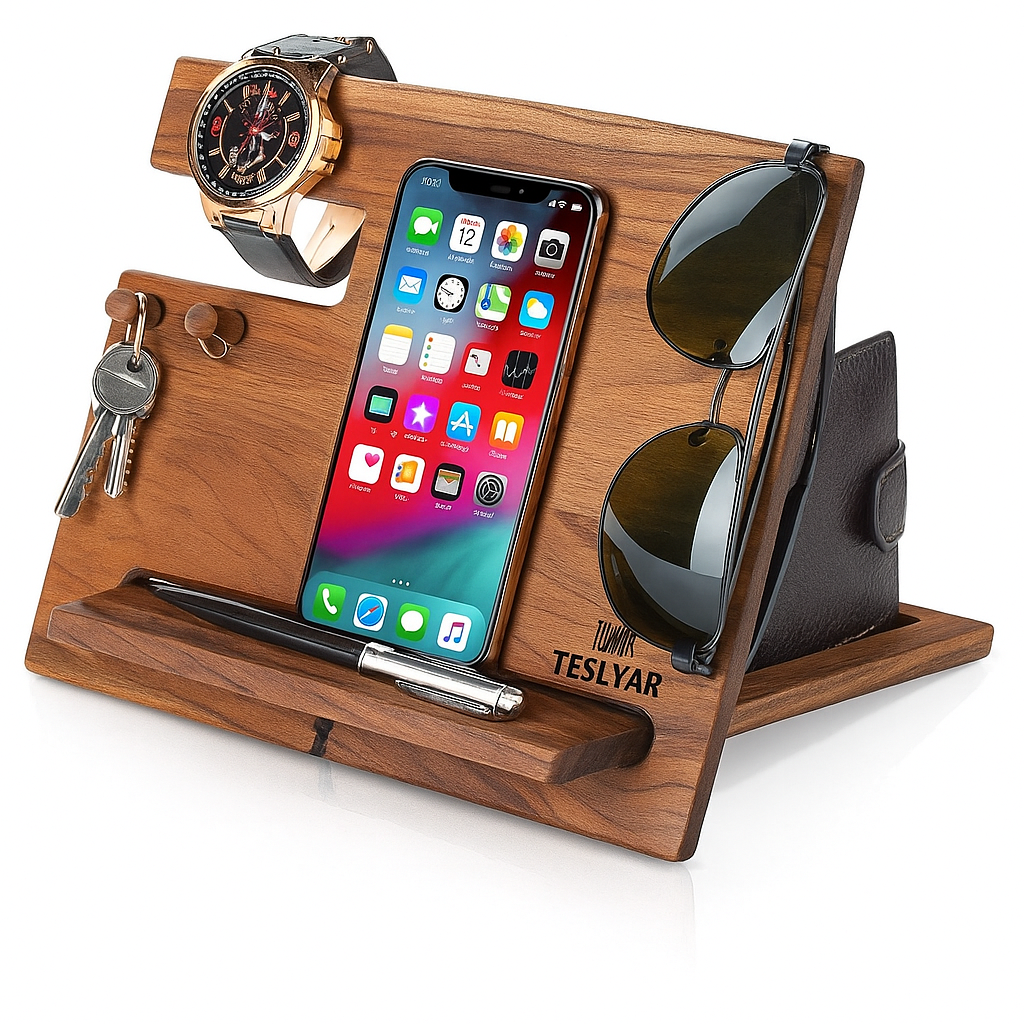 Premium Walnut Wood Docking Station – Handmade Organizer Stand