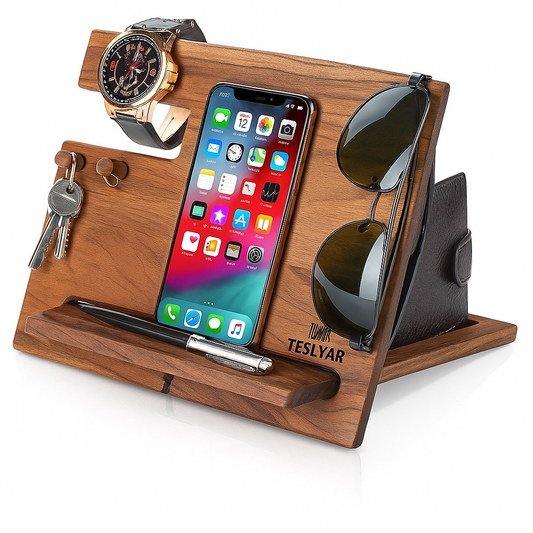 Premium Walnut Wood Docking Station – Handmade Organizer Stand