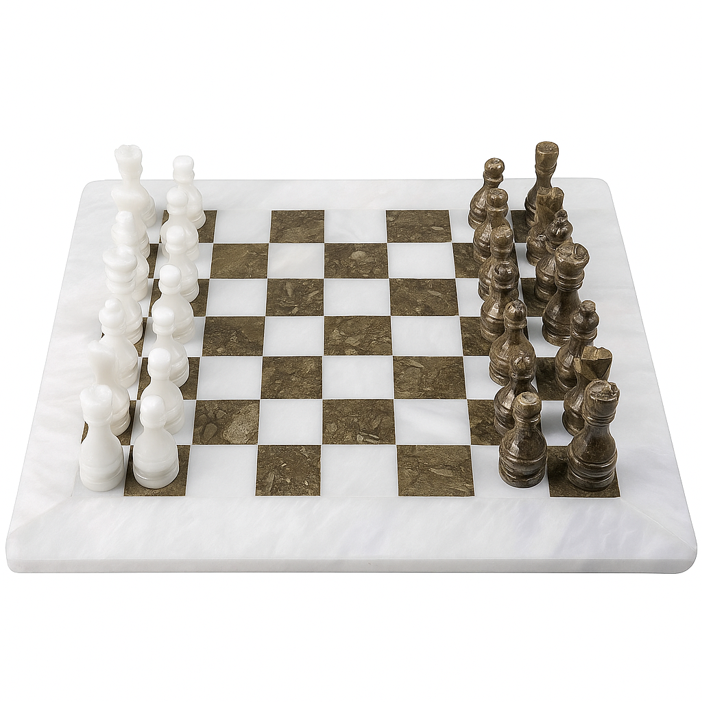 Luxury Marble Chess Set – Handcrafted White & Grey Onyx Staunton Board Game