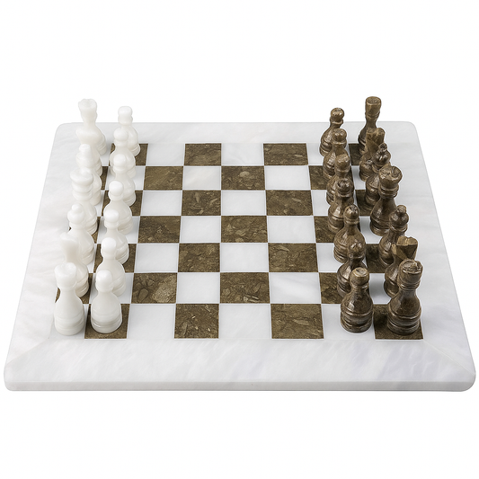Luxury Marble Chess Set – Handcrafted White & Grey Onyx Staunton Board Game