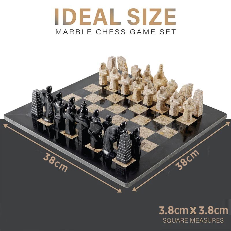 Marble Chess Set 38cm Special Edition Chess Set – Black & Coral