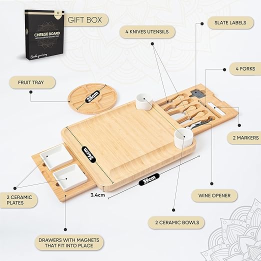🧀 Bamboo Cheese Board & Knife Set – Premium Charcuterie Platter with… 3