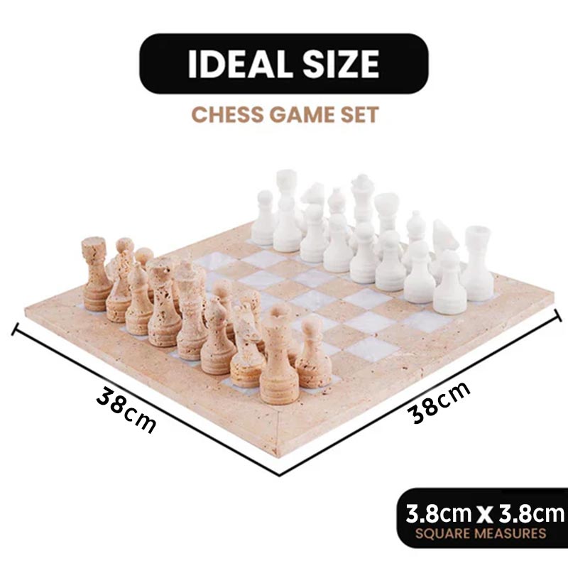Marble Chess Set 38cm – Travertine & White