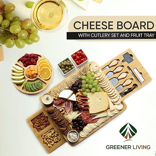 🧀 Bamboo Cheese Board & Knife Set – Premium Charcuterie Platter with… 2