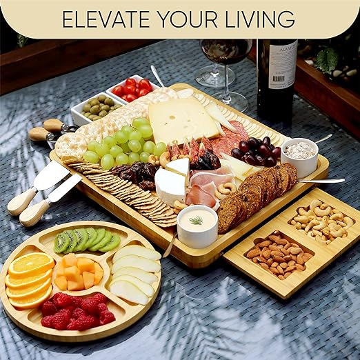 🧀 Bamboo Cheese Board & Knife Set – Premium Charcuterie Platter with… 4