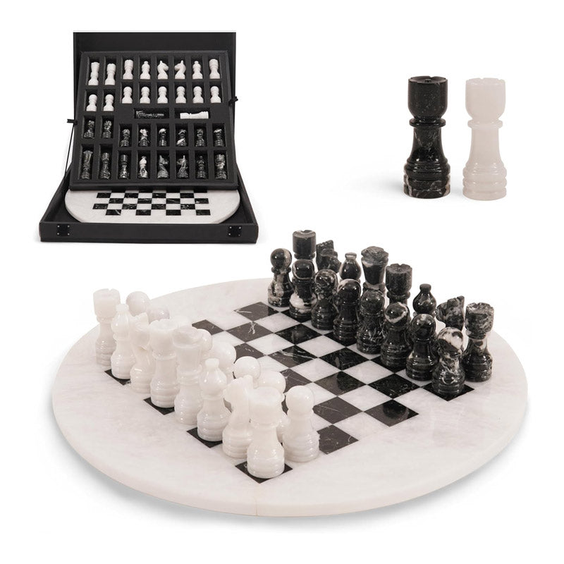 Marble 38 cm Round Chess Set With Standard Storage Box
