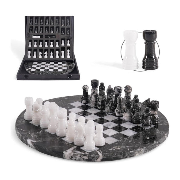 Marble 30 cm Round Chess Set With Standard Storage Box