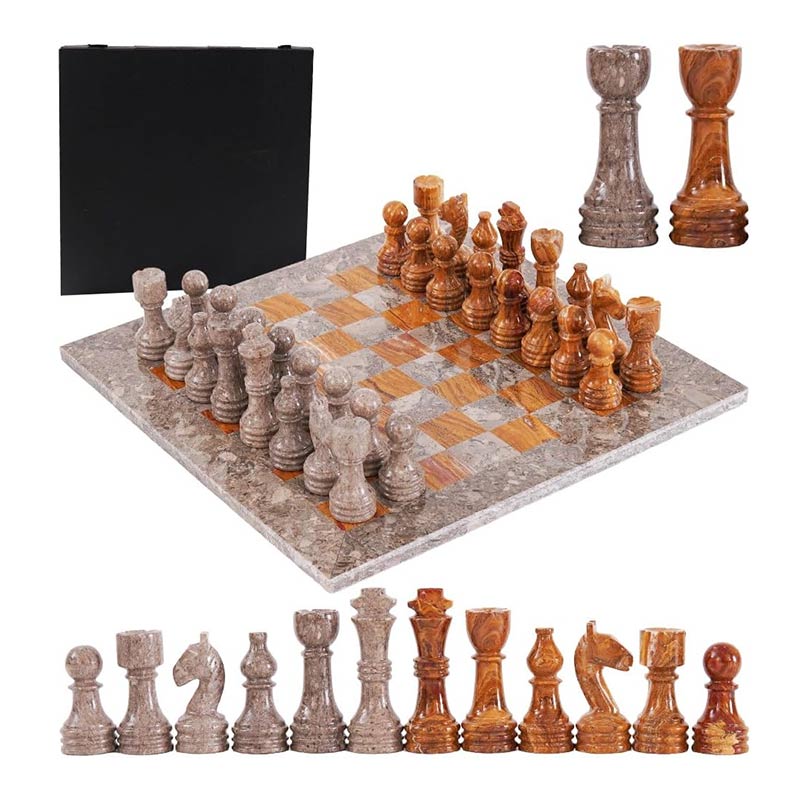 Marble Chess Set 38cm – Oceanic & Red