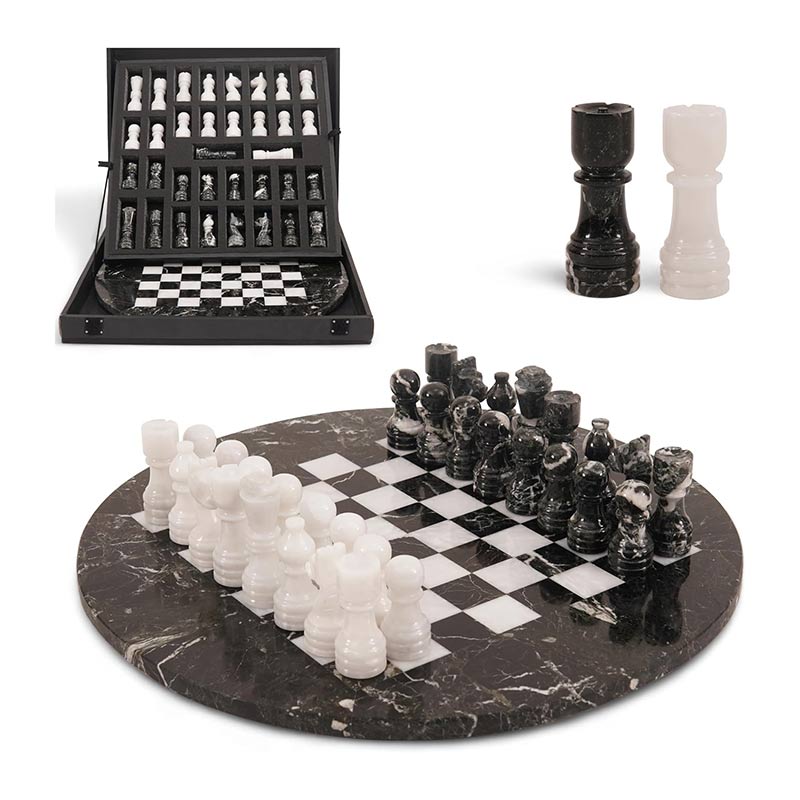 Marble 38 cm Round Chess Set With Standard Storage Box