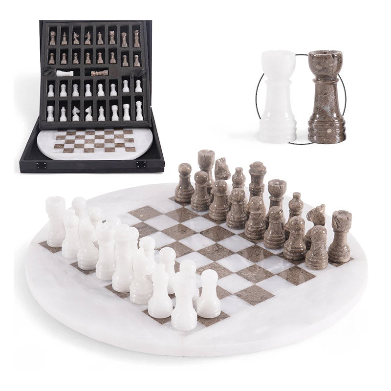 Marble 30 cm Round Chess Set With Standard Storage Box