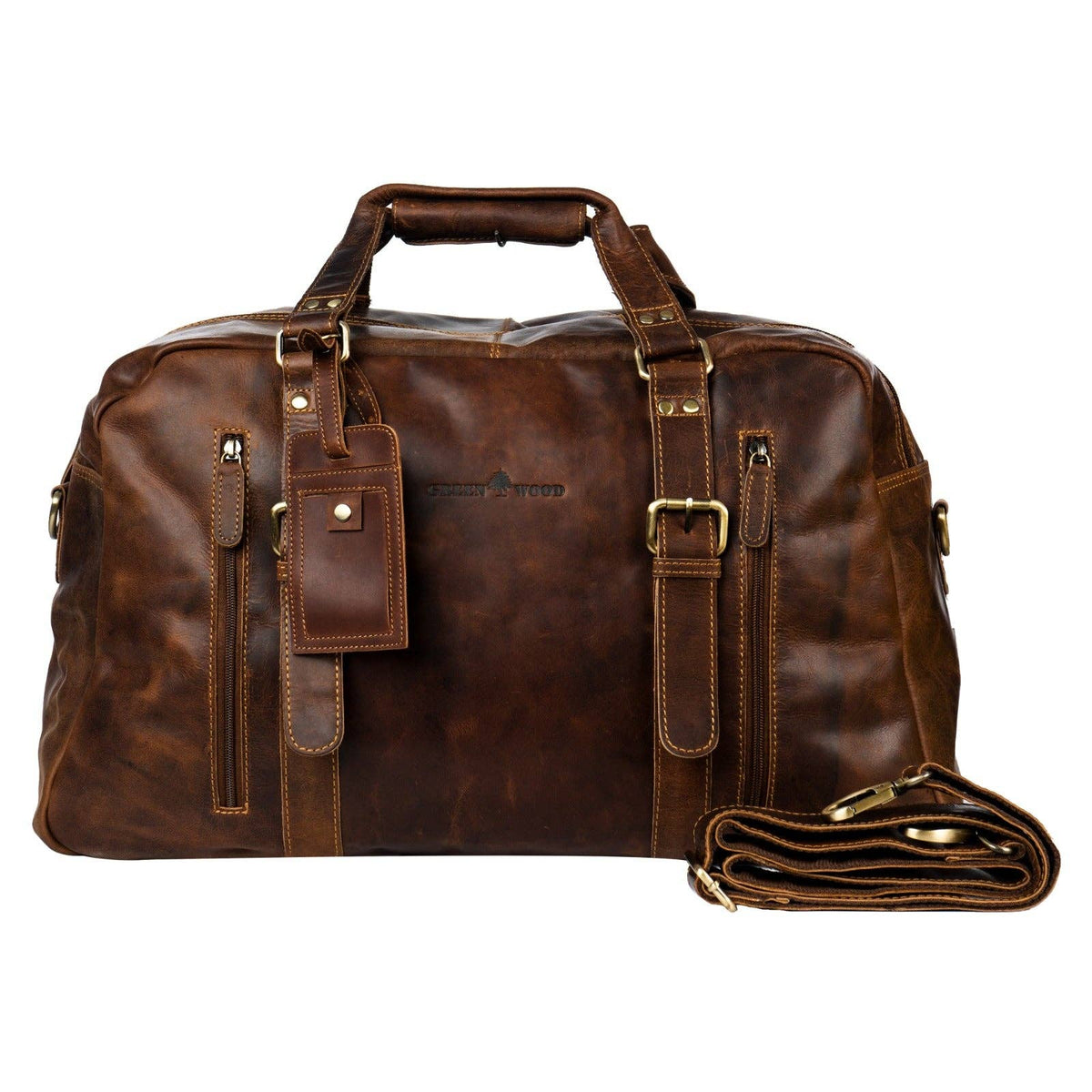 Greenwood Voyager Leather Weekend Bag — Full Grain Oil Pull-Up Cowhide Travel Duffel, Carry-On Size (Sandal) — image 5
