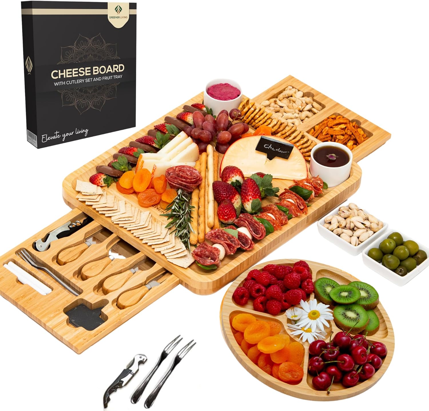 Wooden Cheese Platter with Knife Set for New Home Kitchen