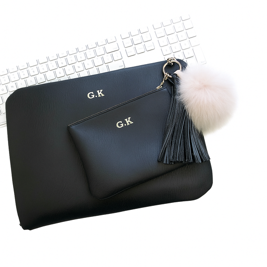 Personalised Vegan Leather Laptop Sleeve Set – Custom Embroidered Case