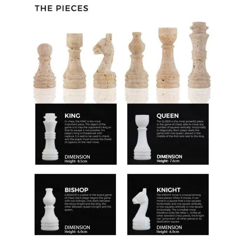 Marble Chess Set 38cm – Travertine & White