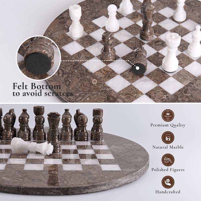 Marble 38 cm Round Chess Set With Standard Storage Box