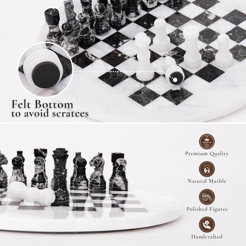 Marble 30 cm Round Chess Set With Standard Storage Box