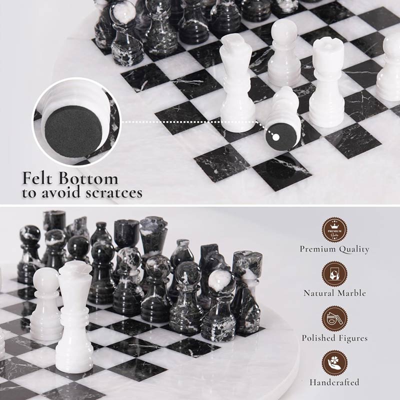 Marble 38 cm Round Chess Set With Standard Storage Box