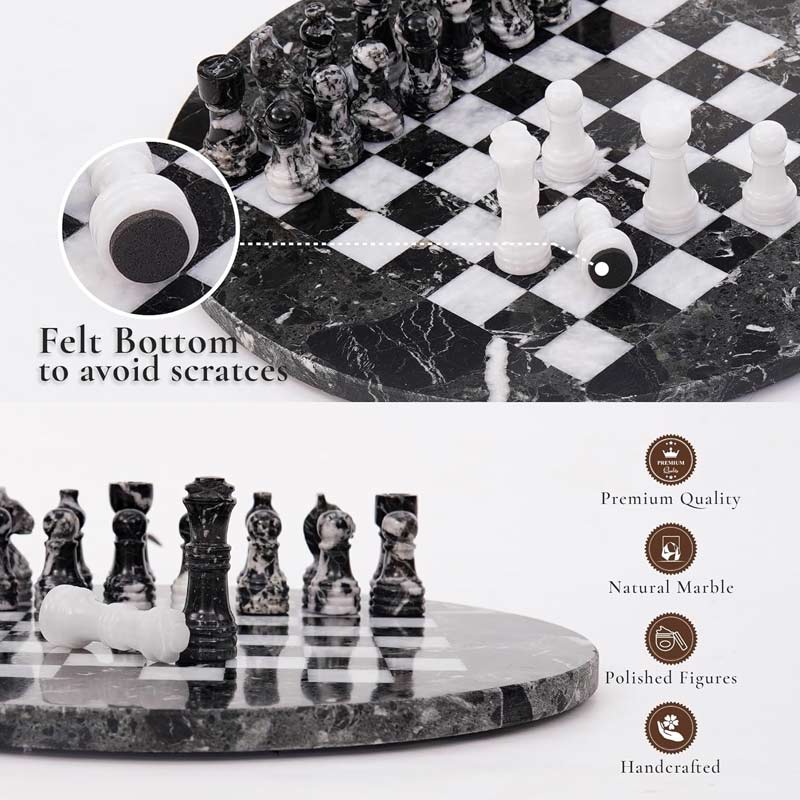 Marble 30 cm Round Chess Set With Standard Storage Box