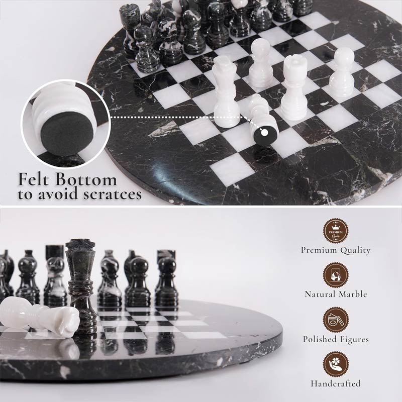 Marble 38 cm Round Chess Set With Standard Storage Box