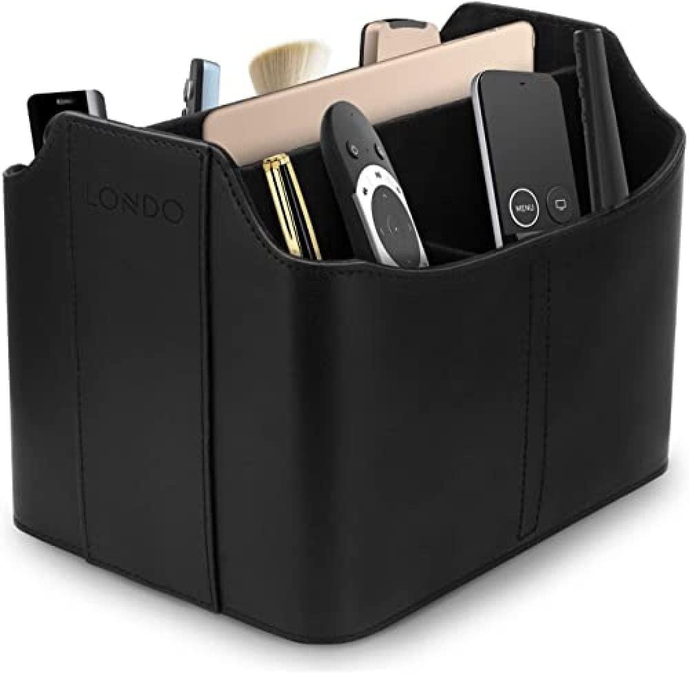 Leather Remote Control Organizer and Caddy with Tablet Slot