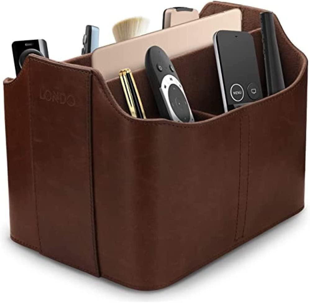 Leather Remote Control Organizer and Caddy with Tablet Slot