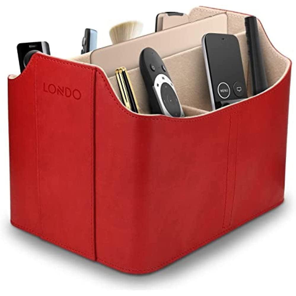Leather Remote Control Organizer and Caddy with Tablet Slot