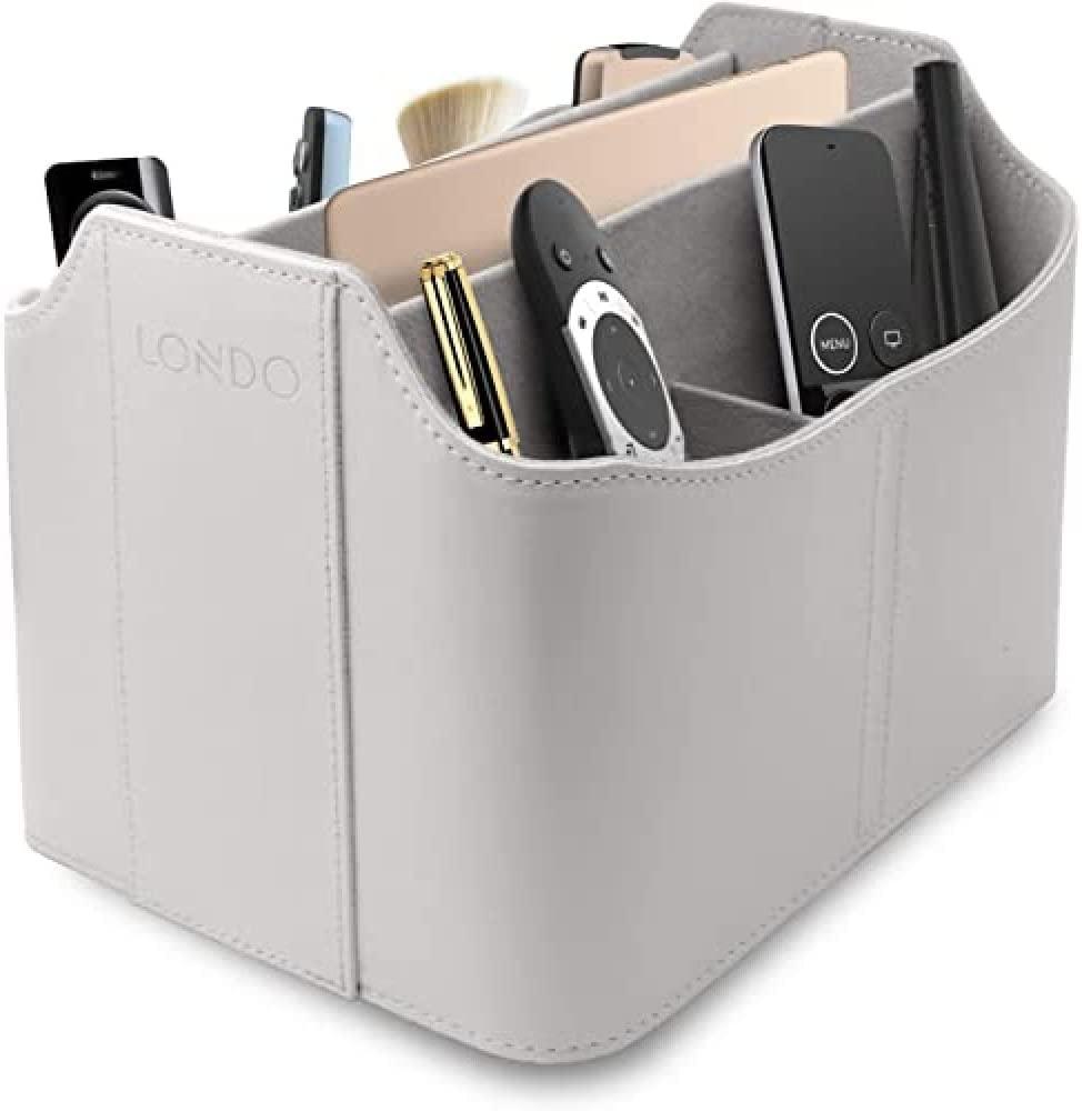 Leather Remote Control Organizer and Caddy with Tablet Slot