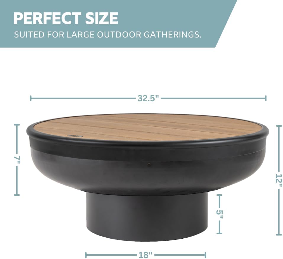 DENKOE 32 Inch Round Fire Pit Table with Fire Pit Grill
