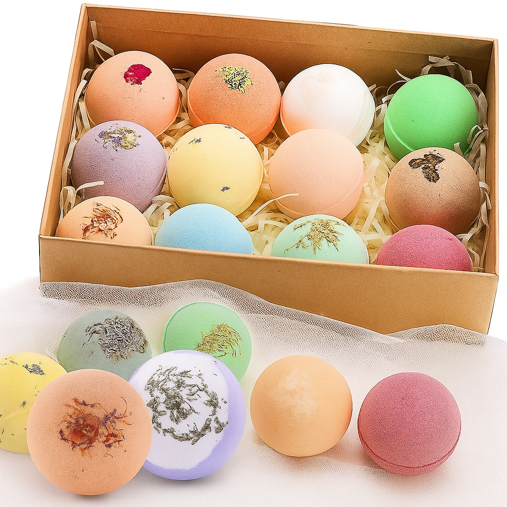 Luxury Bath Bomb Gift Set – Handmade 12-Piece Spa Fizzies with Essential Oils