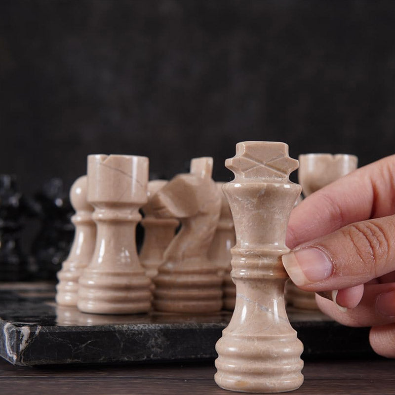 Marble Chess Set 30cm – Black Zebra & Verona