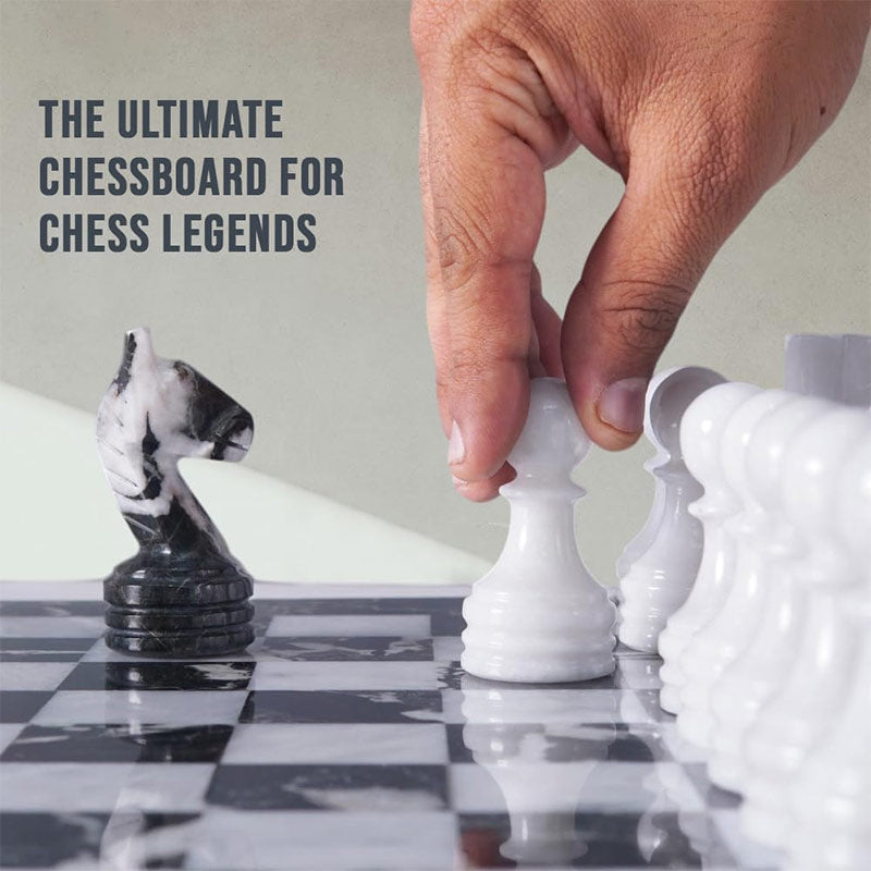 Marble Chess Set 38cm – Black Zebra & White