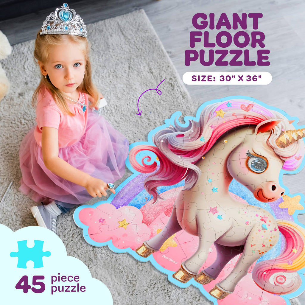 Shimmery Unicorn Floor Puzzle - 45 Giant Pieces, 30in x 36in Jumbo Kids Puzzle