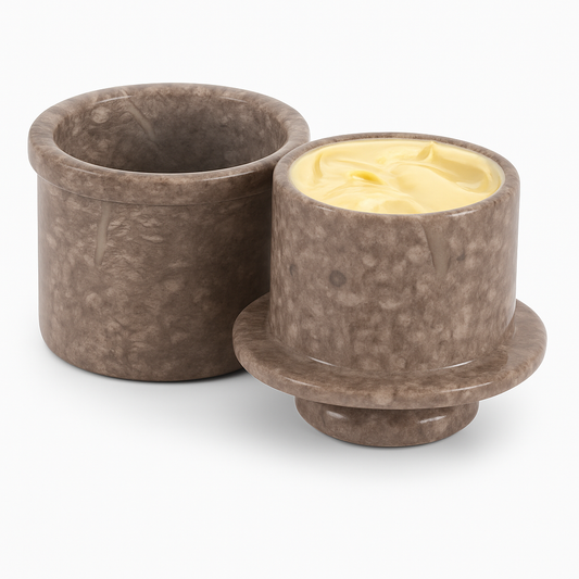 Grey Marble Butter Keeper with Lid – Stone Butter Dish for Kitchen