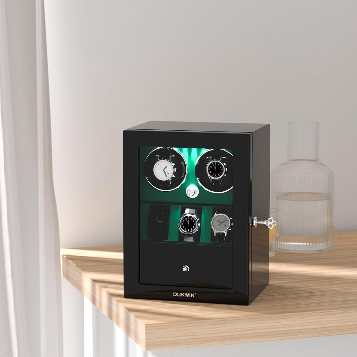 Rotare™ Dual Watch Winder — Lockable, LED-Lit, Holds 2 + 3 Storage